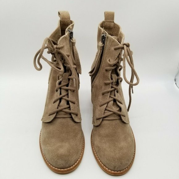 Dolce Vita Womens Tan Suede Round Toe Lace Up Block Heel Ankle Booties Size 9 - Picture 3 of 5